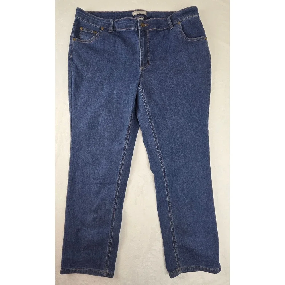 Woman Within Women 16W Petite Blue‎ Straight Leg Jeans Denim 31-1834-6 Stretch